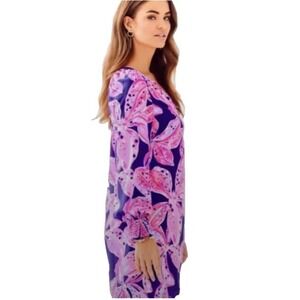 Lilly Pulitzer Brynle Floral Print Long Sleeve Tunic Dress Pink Blue Women Sz XS